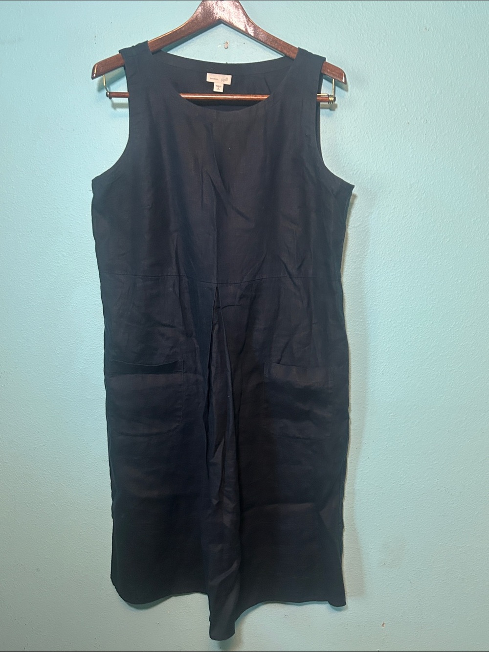 J. Jill Navy Sleeveless Midi  LINEN Shift Dress size Medium TALL